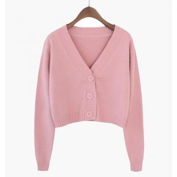 Korean Long Sleeve Crop Cardigan Sweater for Women in Green and Blue