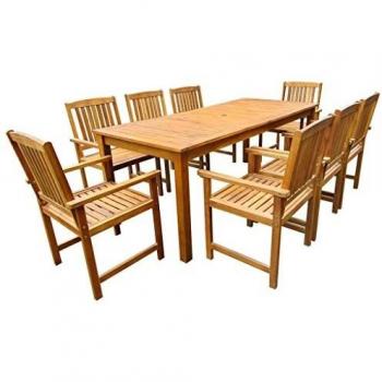 Completo di tavolo e sedie per esterni in acacia (9 pezzi)