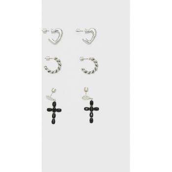 Stradivarius Set of 3 Grey Cross Earrings OS