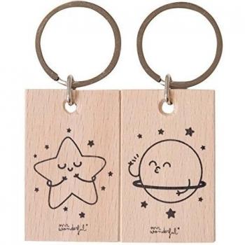 Mr. Wonderful: Llaveros con Estrella y Planeta en madera