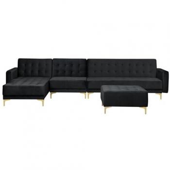 Sofa d’angle à l’angle droit en velours noir – variante Aberdeen
