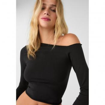 Stradivarius Seamless Asymmetric T-Shirt Black XS