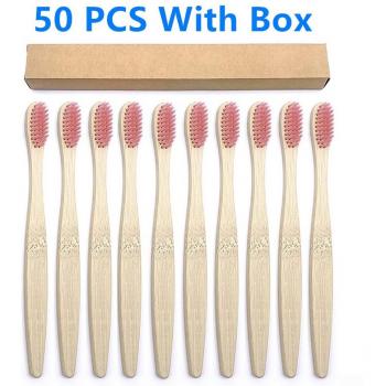 Cepillo de dientes ecológico de bambú para adultos, cerdas suaves, biodegradable, sin plástico, 50 unidades