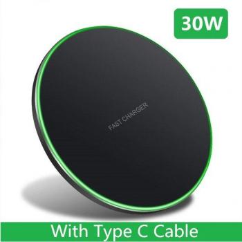 Quick Qi Wireless Charger 30W – Fast Charge for iPhone 13/12/11/8/XR/XS, AirPods Pro & Samsung S21/S20/S10 (USB‑C)