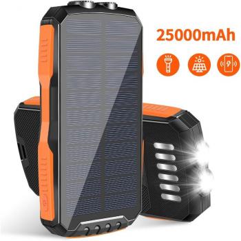 Large Capacity Solar Flashlight Power Bank 25000mAh