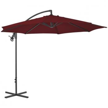 Parasol terrasse 300 cm rouge bordeaux, mât en acier, anti-décoloration