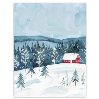 Red Cottage Folk Art Wall Decor – Winter Forest, 12×16