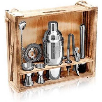 PAVOCI Cocktail Shakers with Wooden Stand and Accessories