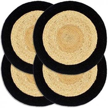 Mantel Individual Redondo 4 Uds Yute Algodón Natural Negro 38cm