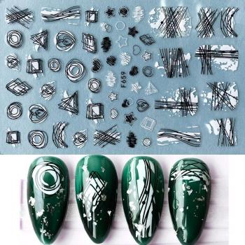 Black White Leaf Letter Summer Nail Art Stickers