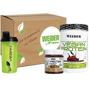Weider-Caja vegana: 1 proteína vegana de chocolate 750g + 1 crujiente de nuez + shaker de obsequio