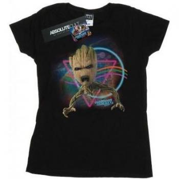 Marvel Ladies Groot Neon Cotton T-Shirt Guardians Of The Galaxy L Black