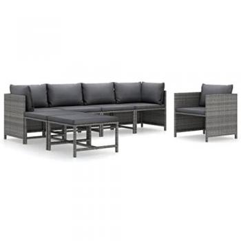 teiliges Garten-Lounge-Set mit Kissen Poly Rattan Grau