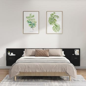 Cabecero de cama multicapa negro con mesita de noche