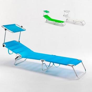 Tumbona de Playa y Piscina Plegable de Aluminio con Parasol Cancún Color Azul Marino