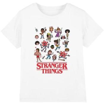 Kids' White Stranger Things Cartoon Shirt – Ages 12-13