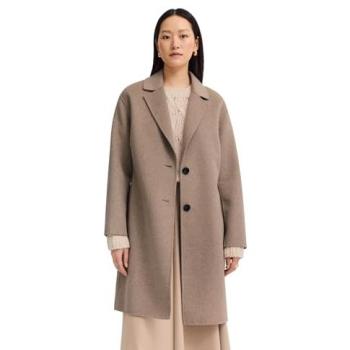 Short Revers-Kragen Mantel, Knopfleiste, Beige Wollblend