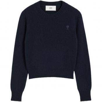 Pull Bleu Marine AMI Paris Logo en Cachemire