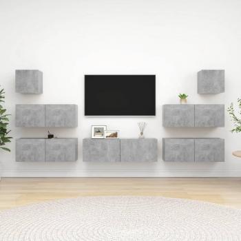 7-Piece Concrete Grey TV Cabinet Set in Engineered Wood