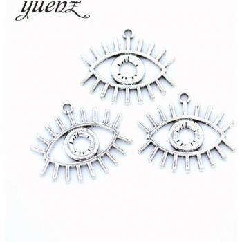 Antique Silver Color Eye Charms 10pcs Jewelry Metal Alloy 25*22mm