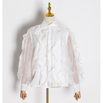 Blusa Irregular de Mujer con Detalles de Volantes