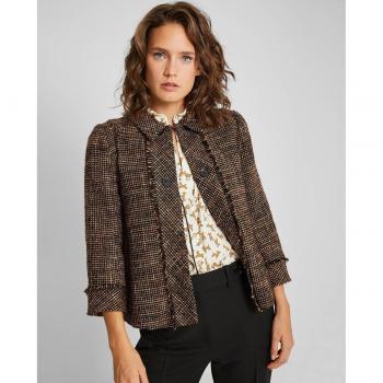 Blazer jacquard de mujer con falsos botones y enganche metálico
