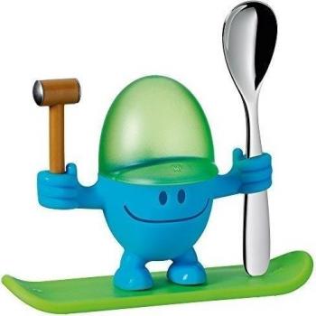 WMF Eierbecher mit Löffel MC EGG, Ø 5,5 cm, Grün, Blau, Cromargan Edelstahl 18/10, Kunststoff