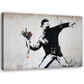 Banksy en Lienzo: Arte Floral 60x40 Gris