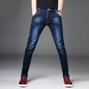 Casual Men's Plus Size Blue Stretch Washed Denim Trousers