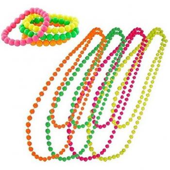 Accesorios de disfraz neón, cuentas brillantes en verde, rosa, amarillo y naranja