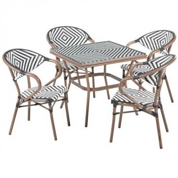 Mesa Cuadrada de Ratán Beliani 4 Plazas Patrón Blanco/Negro