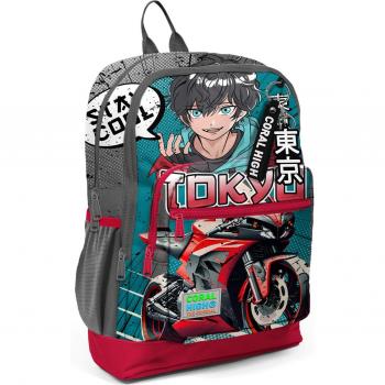Coral High 23764: Kids' Grey Nefti Moto Pattern Backpack