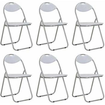 6 White Faux Leather Folding Dining Chairs