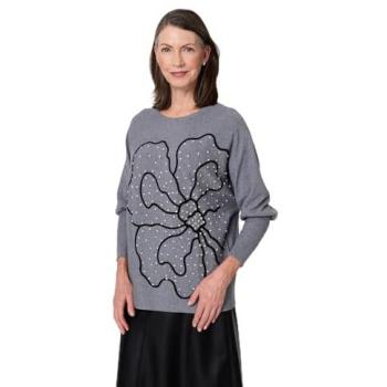 Izabel London Women’s Sparkle Floral Trim Top – Grey 12