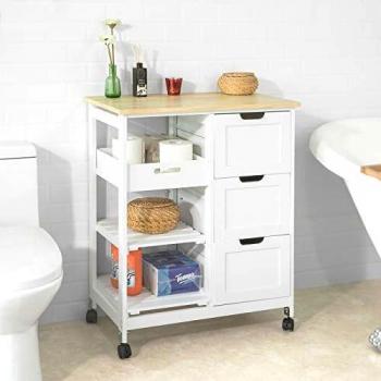 Sobuy White Kitchen Cart with 3 Drawers