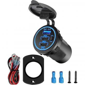 Cargador de Auto USB C y USB-A 12V
