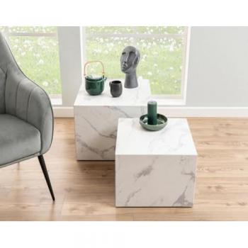 Table basse contemporaine effet marbre blanc lot de 2 (58 et 50 cm)