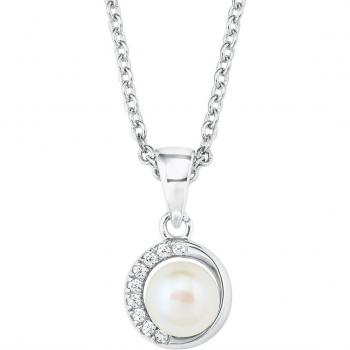 S.Oliver Halsschmuck Kette mit Anhänger, 925 Silber, Kristallstein und Zirkonia, Süßwasserzuchtperle