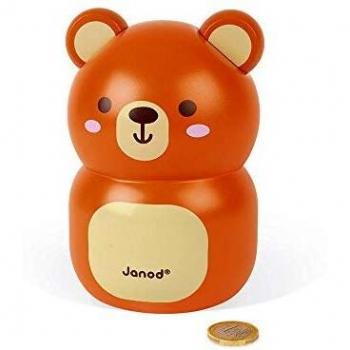 Janod, Salvadanaio, in Legno, per Bambini Orso Bruno 15 cm, Decorazione della Stanza Dei Bambini, A Partire da 3 Anni, J04652