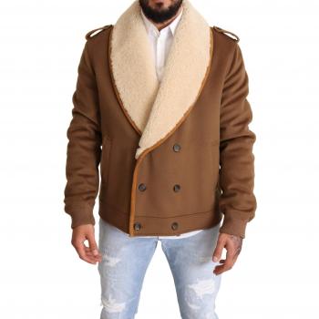 Dolce & Gabbana Brown Double Breasted Shearling Coat Jacket