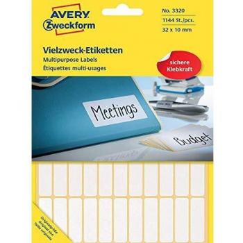 Avery Zweckform No. 3320 White Adhesive Labels, 32 x 10 mm, 1144 per Pack