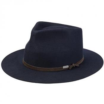 Vestridge Navy Wool Fedora Hat with Leather Trim