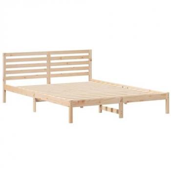 Lit plateforme en Pin 160 x 210 cm avec Tête de Lit Marron