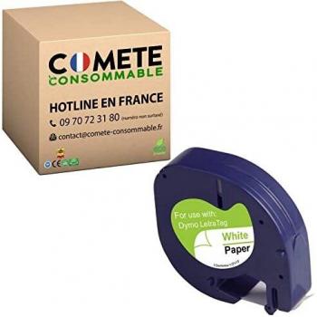 Ruban d’étiquettes COMETE 91200 – 12 mm par 4 m, couleur noir/blanc