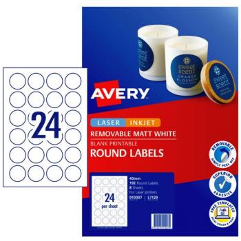 Avery L7129 Matt White Round Labels Laser Inkjet 192 Labels