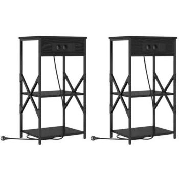 Compact Black Oak Nightstand Duo – 2 Pieces (41x31x76cm)