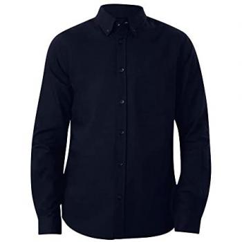 Navy Cotton Men's Long Sleeve Oxford Shirt with Chest Pocket