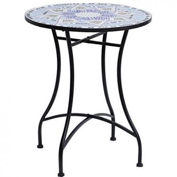 Mesa Patio Outsunny Mosaico Azul/Blanco Ø60x71