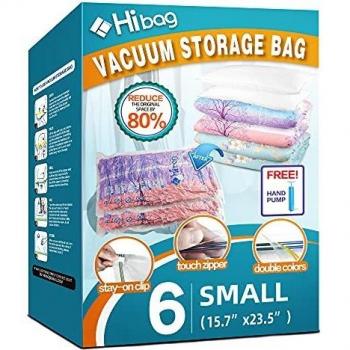 HIBAG Vacuum Storage Bags, Space Saver Bags, Pack of 6, With Hand Pump (Large)