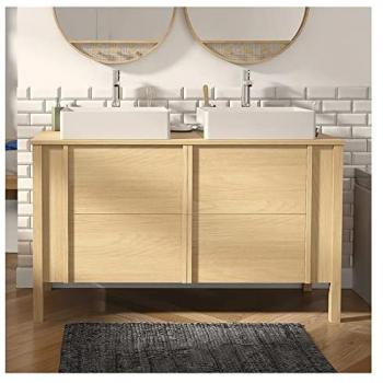 Mueble de baño doble 130 cm (roble NESTO) con puertas lisas y lavamanos